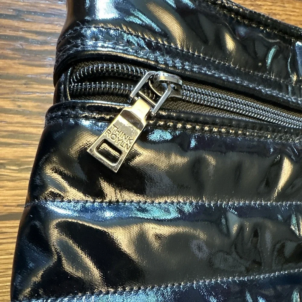 Think Royln Black Quilted Crescent Shoulder Bag - Top Handle, Magnetic